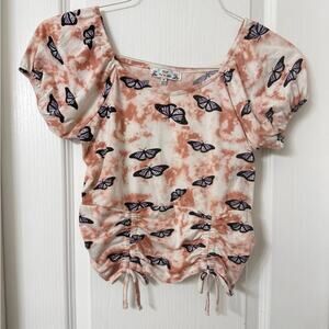 Poof New York pink tie-dye butterfly top with ruched sides Size M